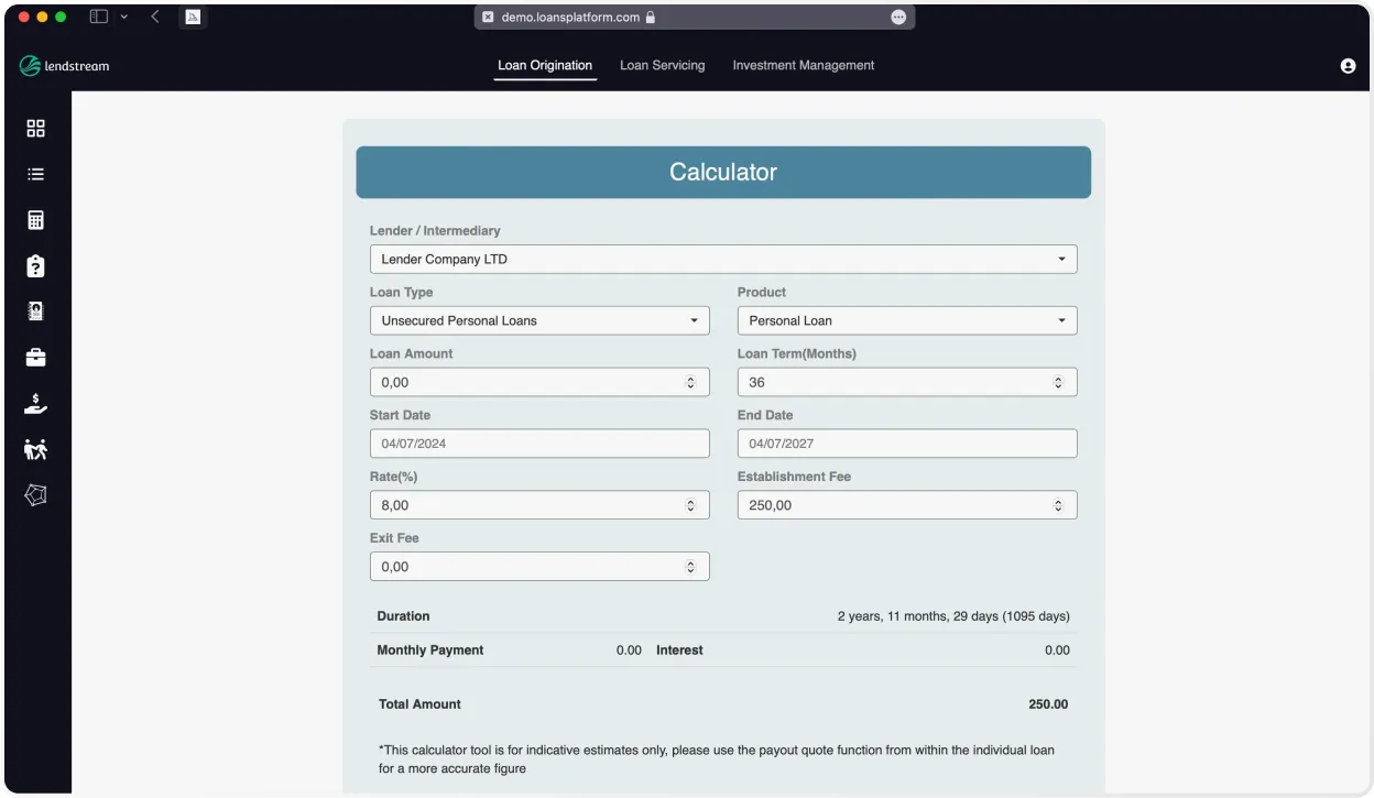Lendstream dashboard