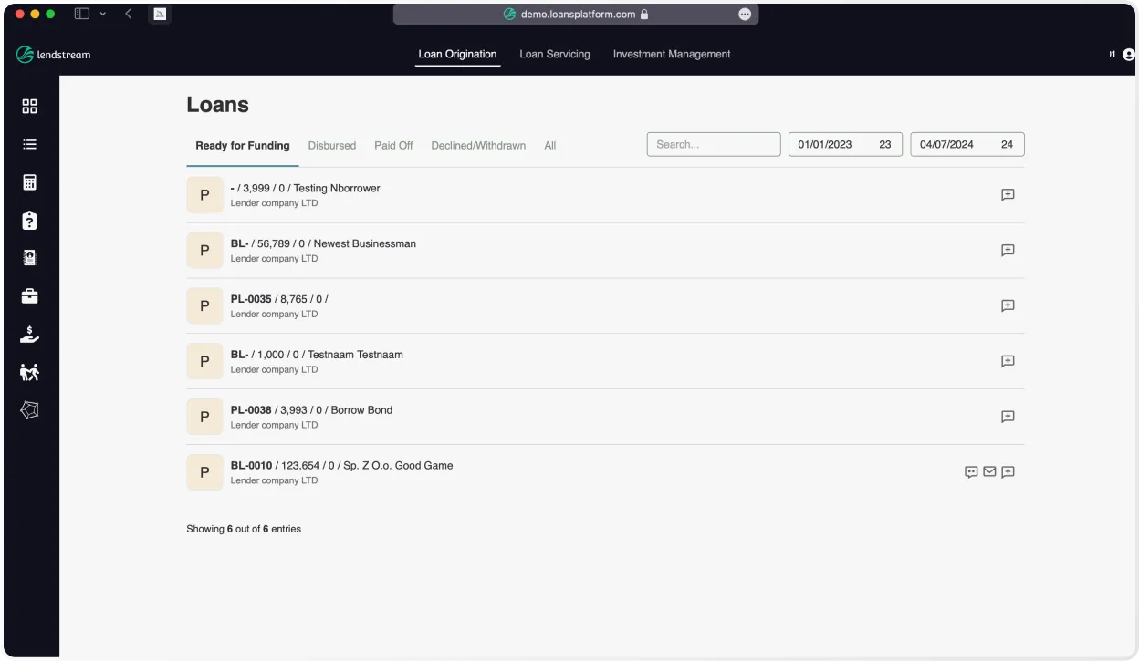Lendstream dashboard